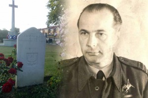 Lewa część fotografii przedstawia grób Stanisława Grodzickiego na cmentarzu Star Lane Cemetery (Wielka Brytania). Po prawej sylwetka podpułkownika